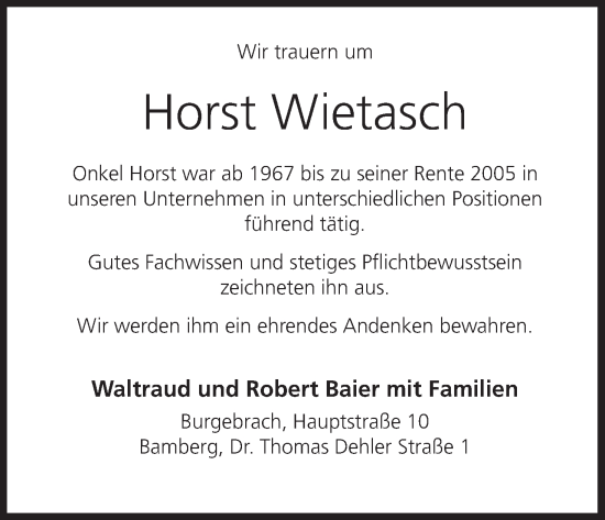 Anzeige von Horst Wietasch von MGO