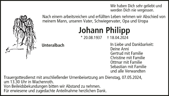Anzeige von Johann Philipp von MGO
