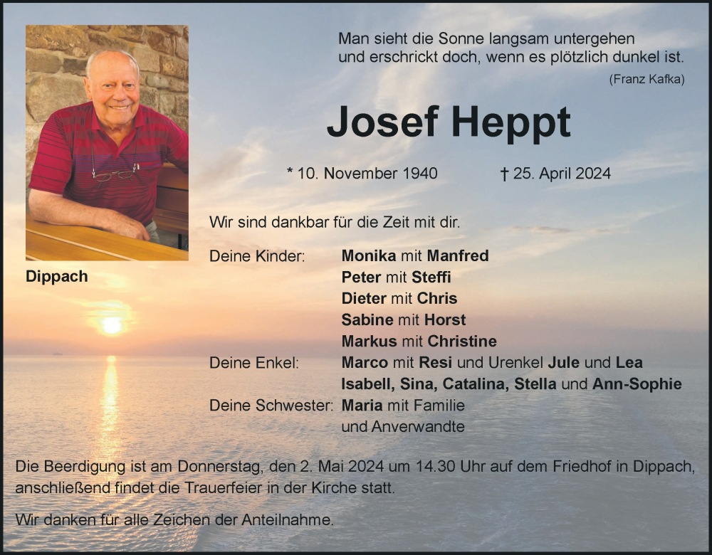  Traueranzeige für Josef Heppt vom 30.04.2024 aus MGO