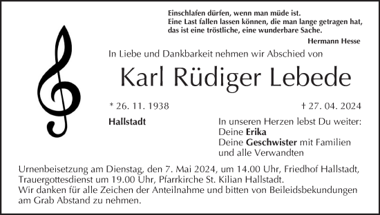 Anzeige von Karl Rüdiger Lebede von MGO