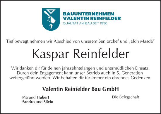 Anzeige von Kaspar Reinfelder von MGO