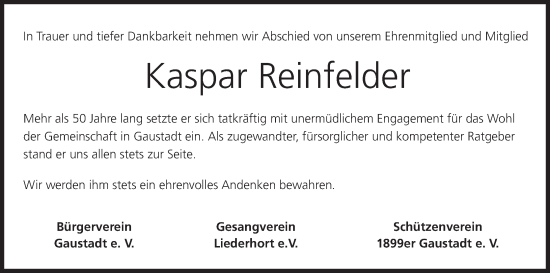 Anzeige von Kaspar Reinfelder von MGO