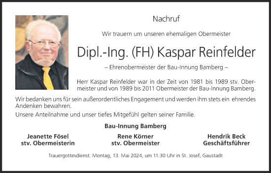 Anzeige von Kaspar Reinfelder von MGO