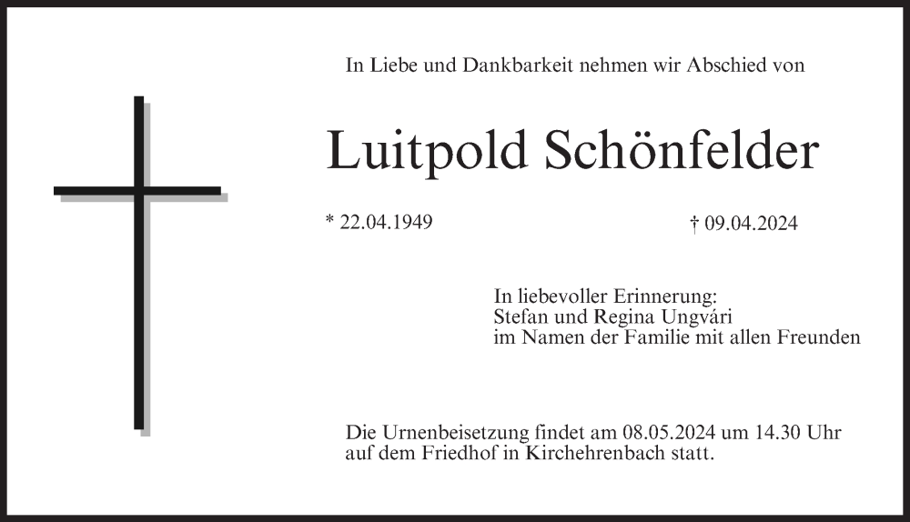  Traueranzeige für Luitpold Schönfelder vom 04.05.2024 aus MGO
