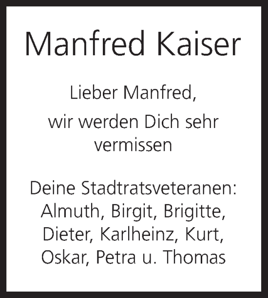 Anzeige von Manfred Kaiser von MGO