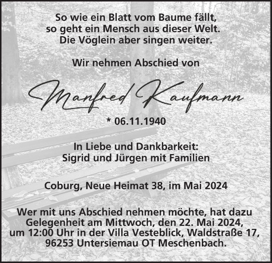 Anzeige von Manfred Kaufmann von MGO