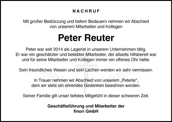 Anzeige von Peter Reuter von MGO