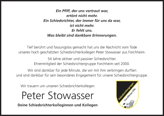 Anzeige von Peter Stowasser von MGO