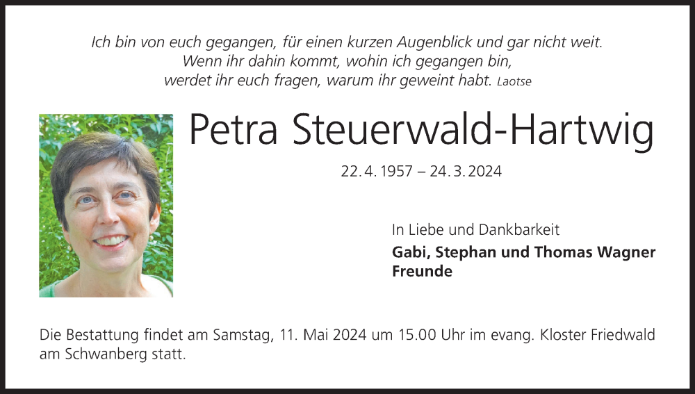  Traueranzeige für Petra Steuerwald-Hartwig vom 04.05.2024 aus MGO