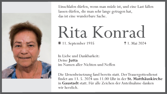 Anzeige von Rita Konrad von MGO