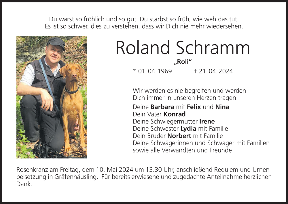 Traueranzeige für Roland Schramm vom 04.05.2024 aus MGO