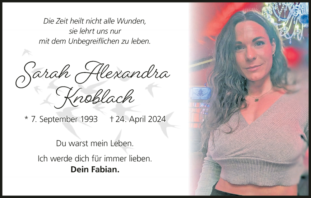  Traueranzeige für Sahra Alexandra Knoblach vom 04.05.2024 aus MGO