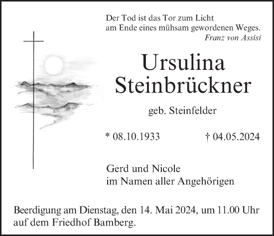 Anzeige von Ursulina Steinbrückner von MGO