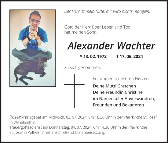 Anzeige von Alexander Wachter von MGO