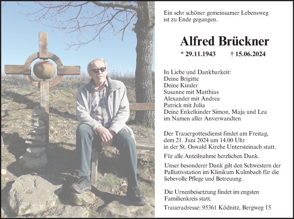  Traueranzeige für Alfred Brückner vom 19.06.2024 aus MGO