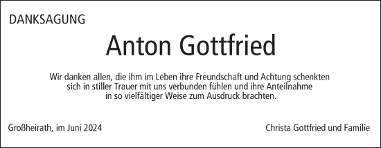 Anzeige von Anton Gottfried von MGO