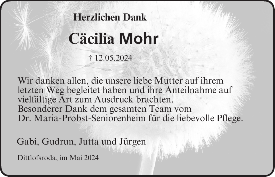 Anzeige von Cäcilia Mohr von MGO