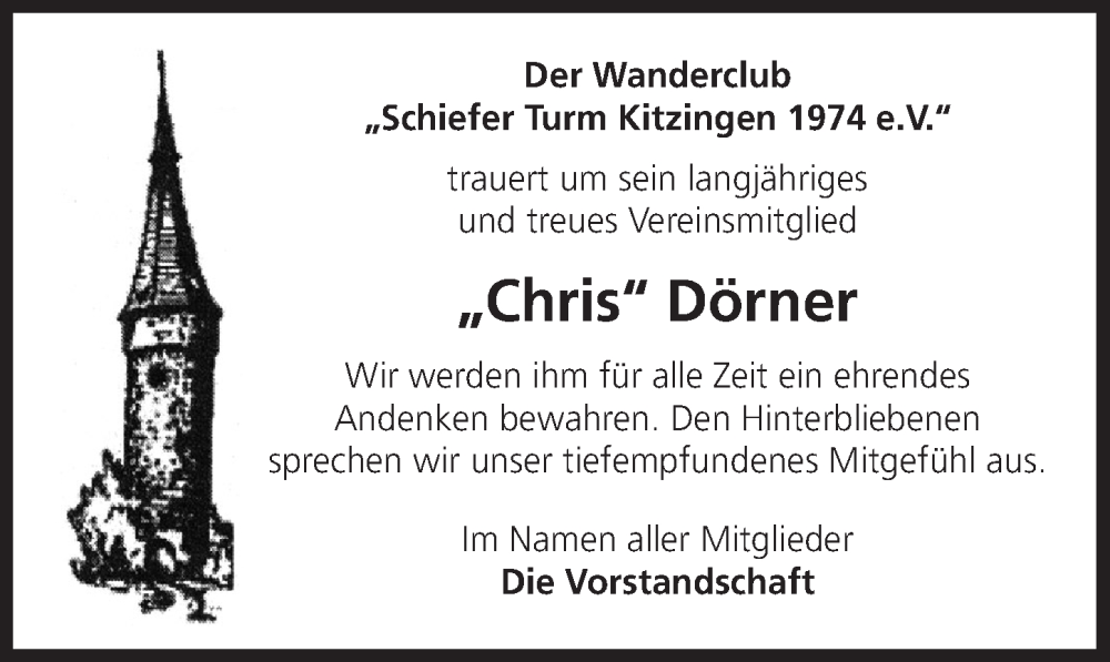  Traueranzeige für Chris Dörner vom 11.06.2024 aus MGO
