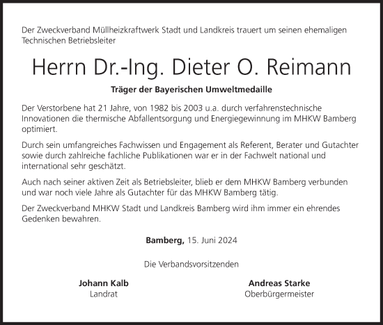 Anzeige von Dieter Reimann von MGO