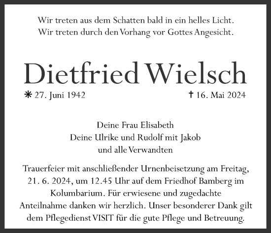 Anzeige von Dietfried Wielsch von MGO