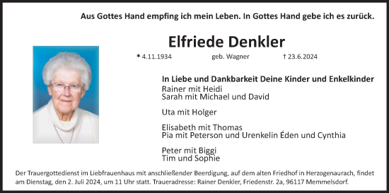 Anzeige von Elfriede Denkler von MGO