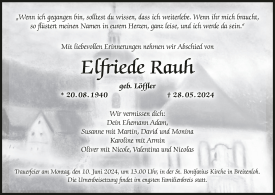 Anzeige von Elfriede Rauh von MGO