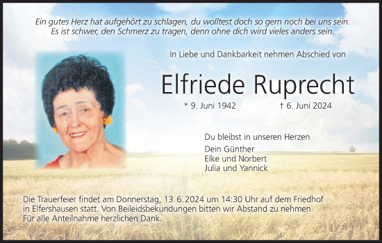 Anzeige von Elfriede Ruprecht von MGO