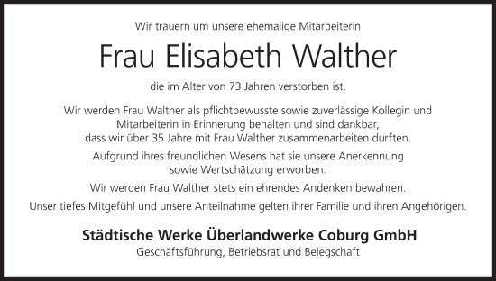Anzeige von Elisabeth Walther von MGO