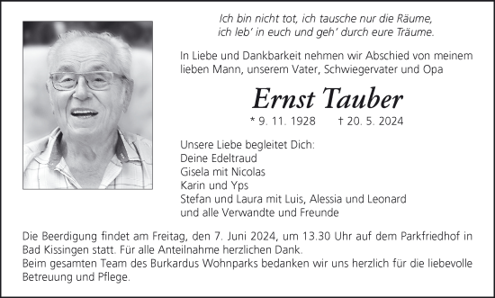 Anzeige von Ernst Tauber von MGO