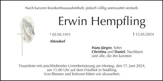 Anzeige von Erwin Hempfling von MGO