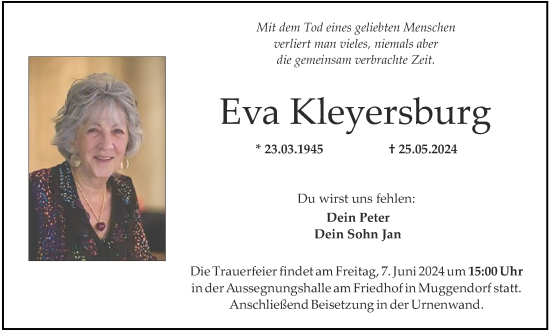 Anzeige von Eva Kleyersburg von MGO