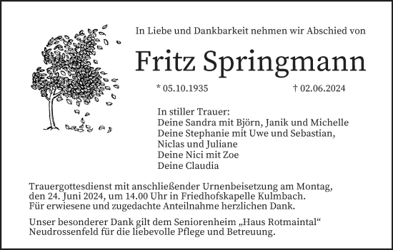 Anzeige von Fritz Springmann von MGO