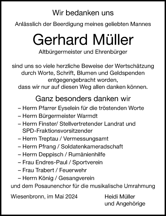 Anzeige von Gerhard Müller von MGO