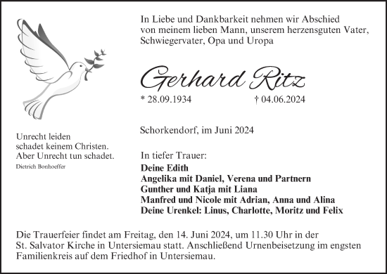 Anzeige von Gerhard Ritz von MGO