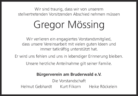 Anzeige von Gregor Mössing von MGO