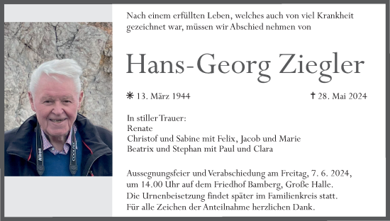 Anzeige von Hans-Georg Ziegler von MGO