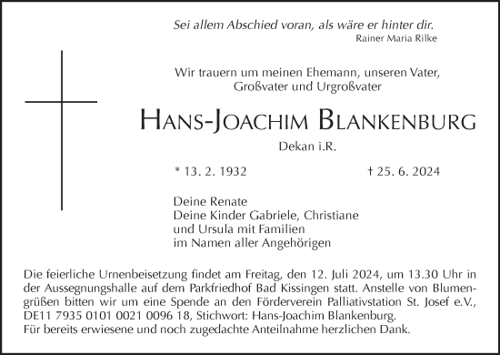 Anzeige von Hans-Joachim Blankenburg von MGO