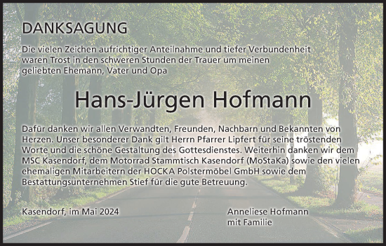 Anzeige von Hans-Jürgen Hofmann von MGO