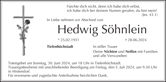 Anzeige von Hedwig Söhnlein von MGO