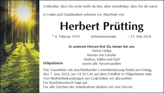 Anzeige von Herbert Prütting von MGO