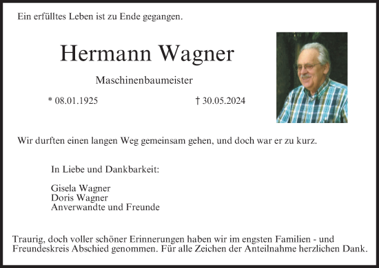 Anzeige von Hermann Wagner von MGO