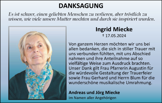 Anzeige von Ingrid Miecke von MGO