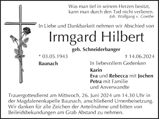 Anzeige von Irmgard Hilbert von MGO