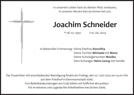 Anzeige von Joachim Schneider von MGO