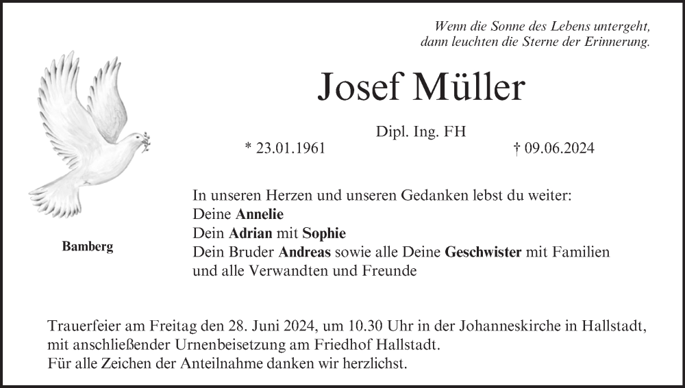  Traueranzeige für Josef Müller vom 22.06.2024 aus MGO