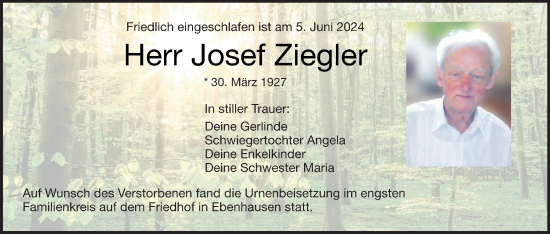 Anzeige von Josef Ziegler von MGO