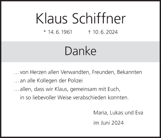 Anzeige von Klaus Schiffner von MGO