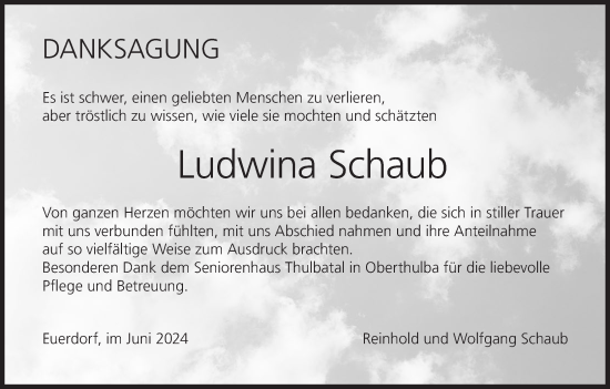 Anzeige von Ludwina Schaub von MGO