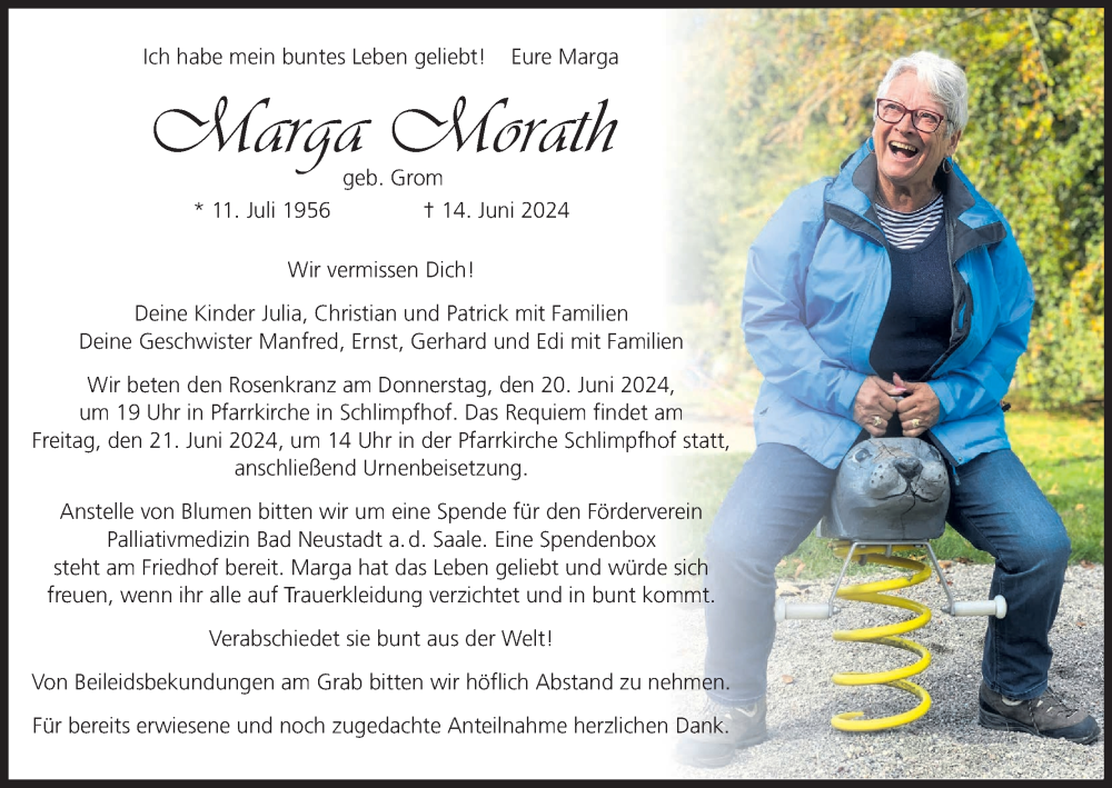  Traueranzeige für Marga Morath vom 19.06.2024 aus MGO