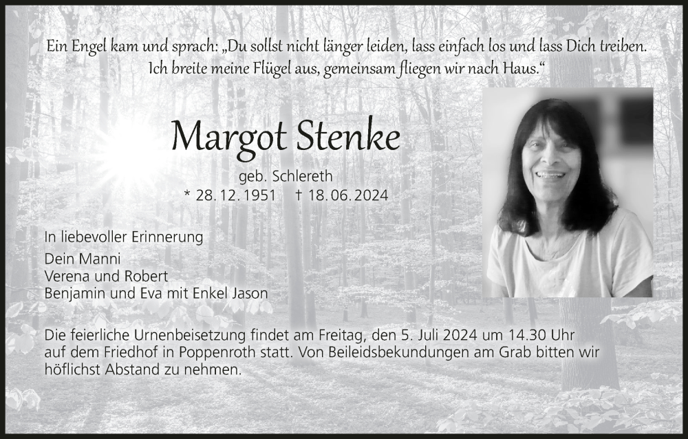  Traueranzeige für Margot Stenke vom 29.06.2024 aus MGO